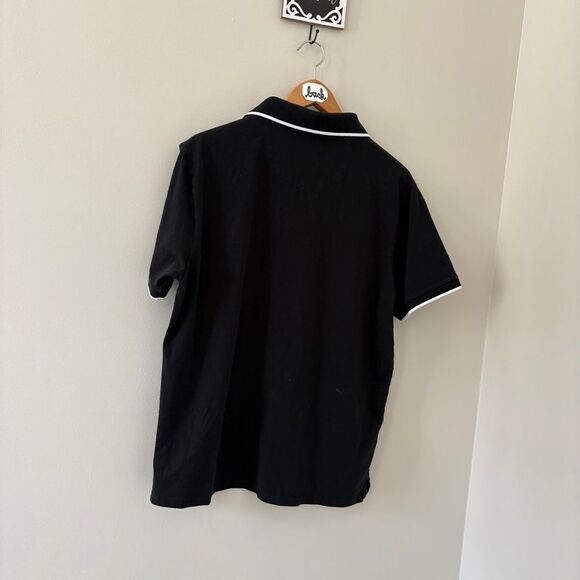 DKNY Black Polo Shirt White-Trimmed Collar see pix for stains/blemishes Men's L - Picture 7 of 11